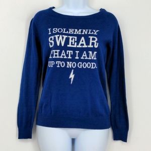 Harry Potter I Solemnly Swear That I Am Up To No Good Blue White Sweater XS